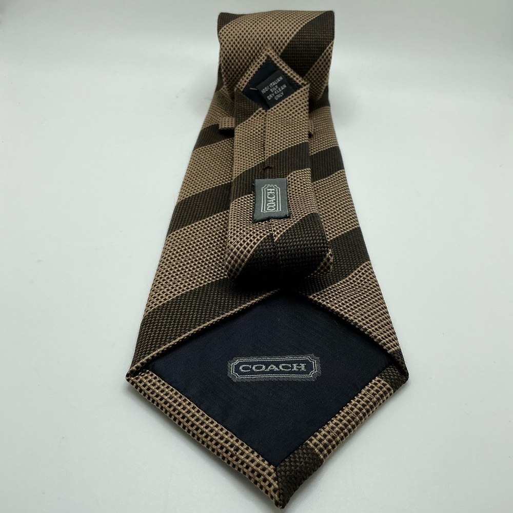 Vintage Coach Tie | 100% Italian Silk | Brown & Tan Regimental Stripe | Gift Box - Picture 2 of 8